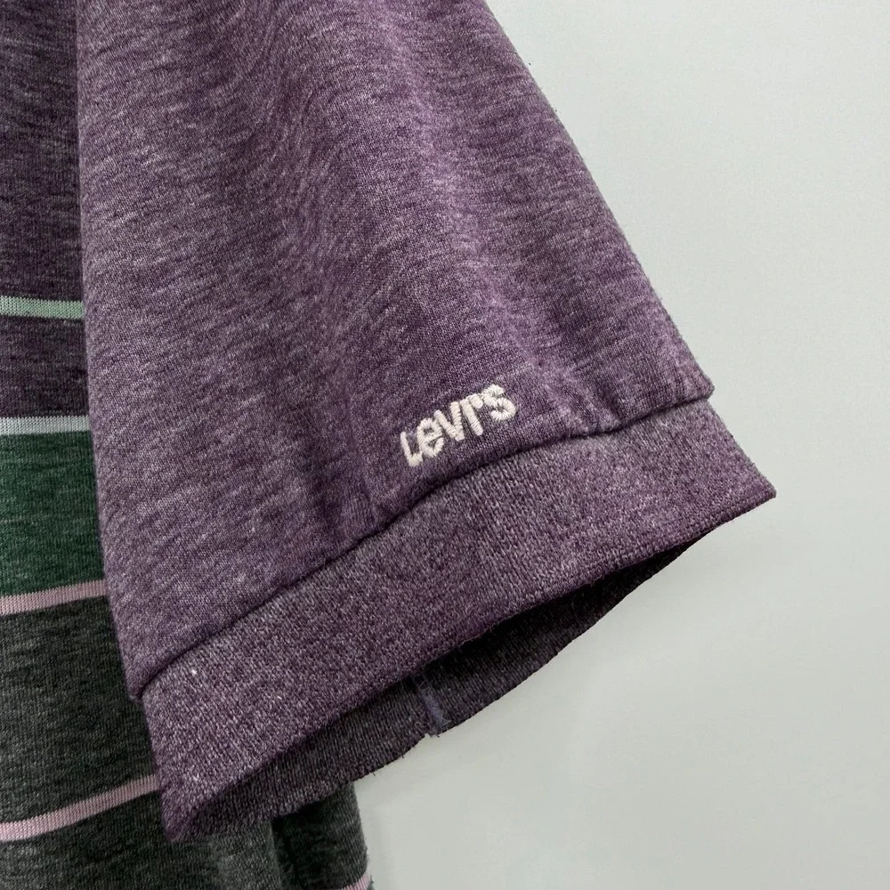 Vintage 80s Levi's Polo Shirt Mens L Purple Heather Striped Made in Korea